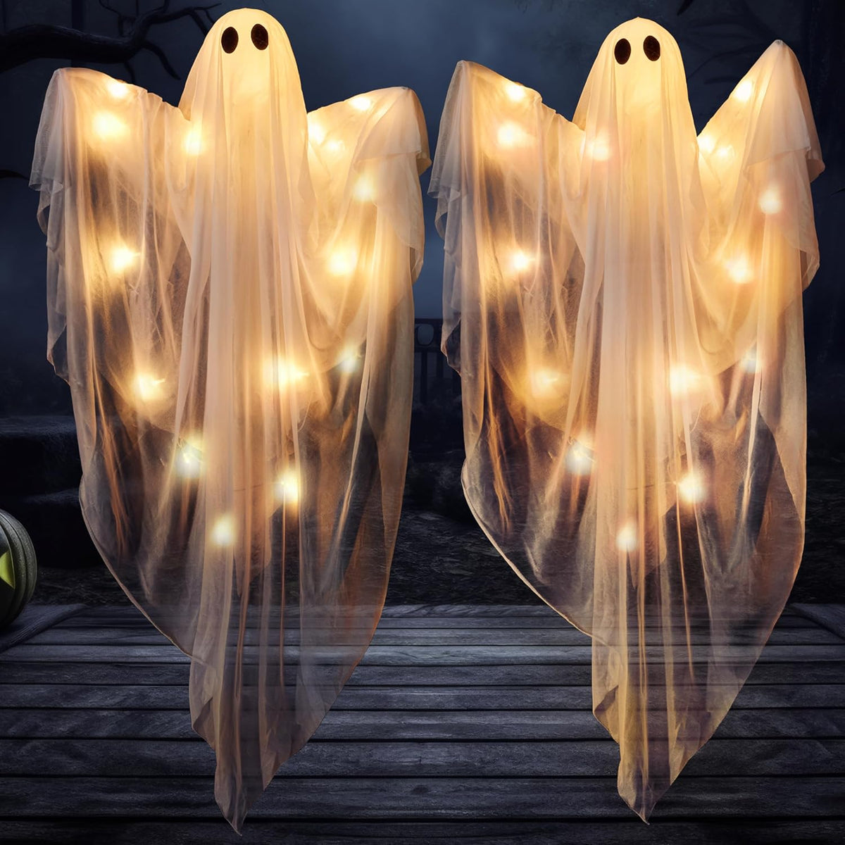JOYIN 2 Pcs 47โ Halloween Light up Hanging Ghost Decorations Outdoor, Hallowe...