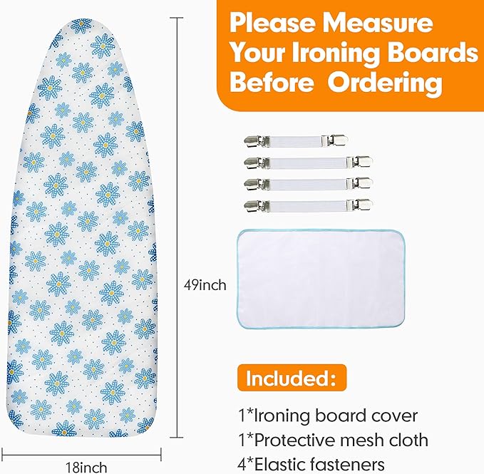 Ironing Board Cover and Pad, 18x49 Extra Wide Thick Iron Padding, Scorch & - Image 6