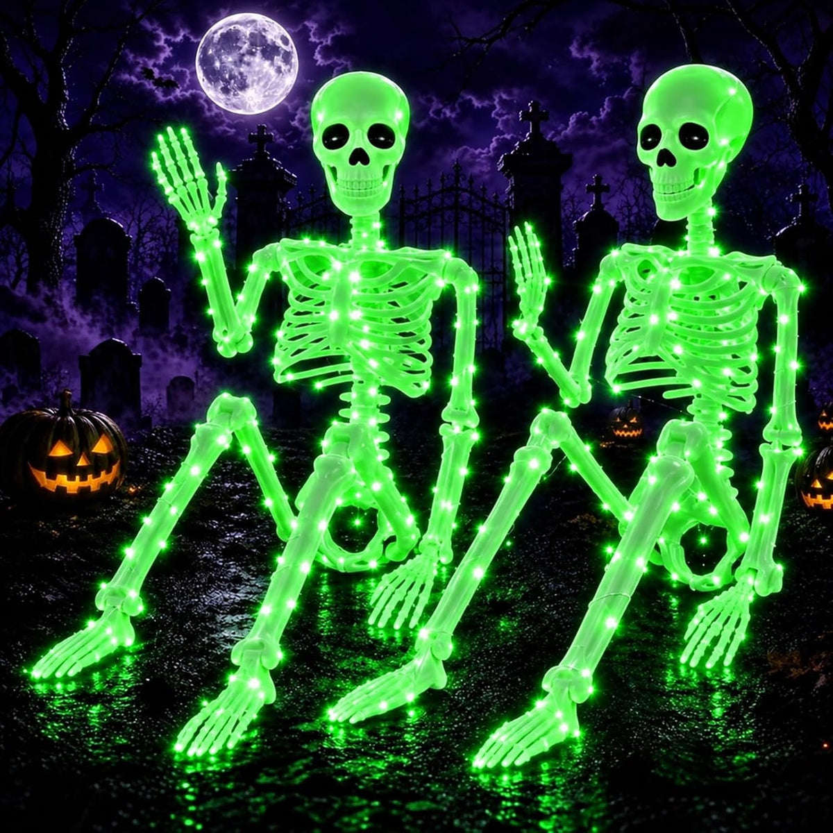 2Pack36 Halloween Light up Skeleton Deco(350 Green Lights,6H autoโOff)