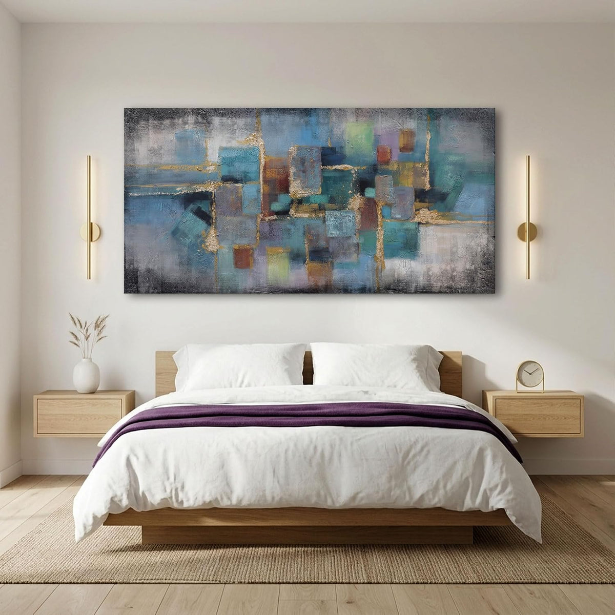 Blue and Gold Abstract Canvas Wall Art - Modern Framed Pictures for Living Room, Bedroom, Office - Large Black Framed Wall Decor - Large Extra Contemporary Artwork for Walls 29×58IN