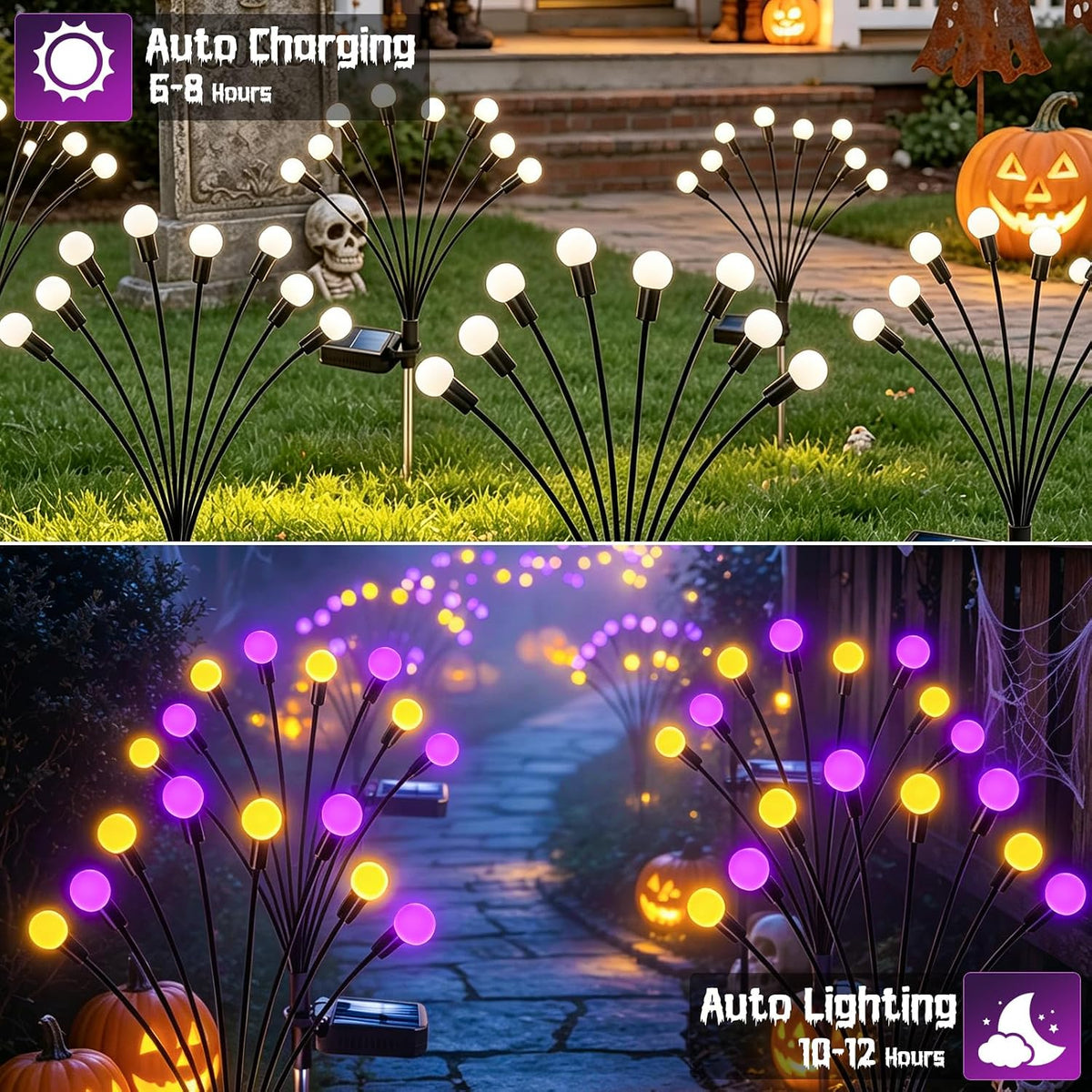 Kohlrabi Halloween Decorations Outdoor, 4 Pack 32 LED Purple and Orange Solar...
