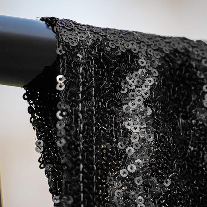JYFLZQ Black Sequin Backdrop Curtains 8ft x 8ft 1 Panel Halloween Backdrop Gl...