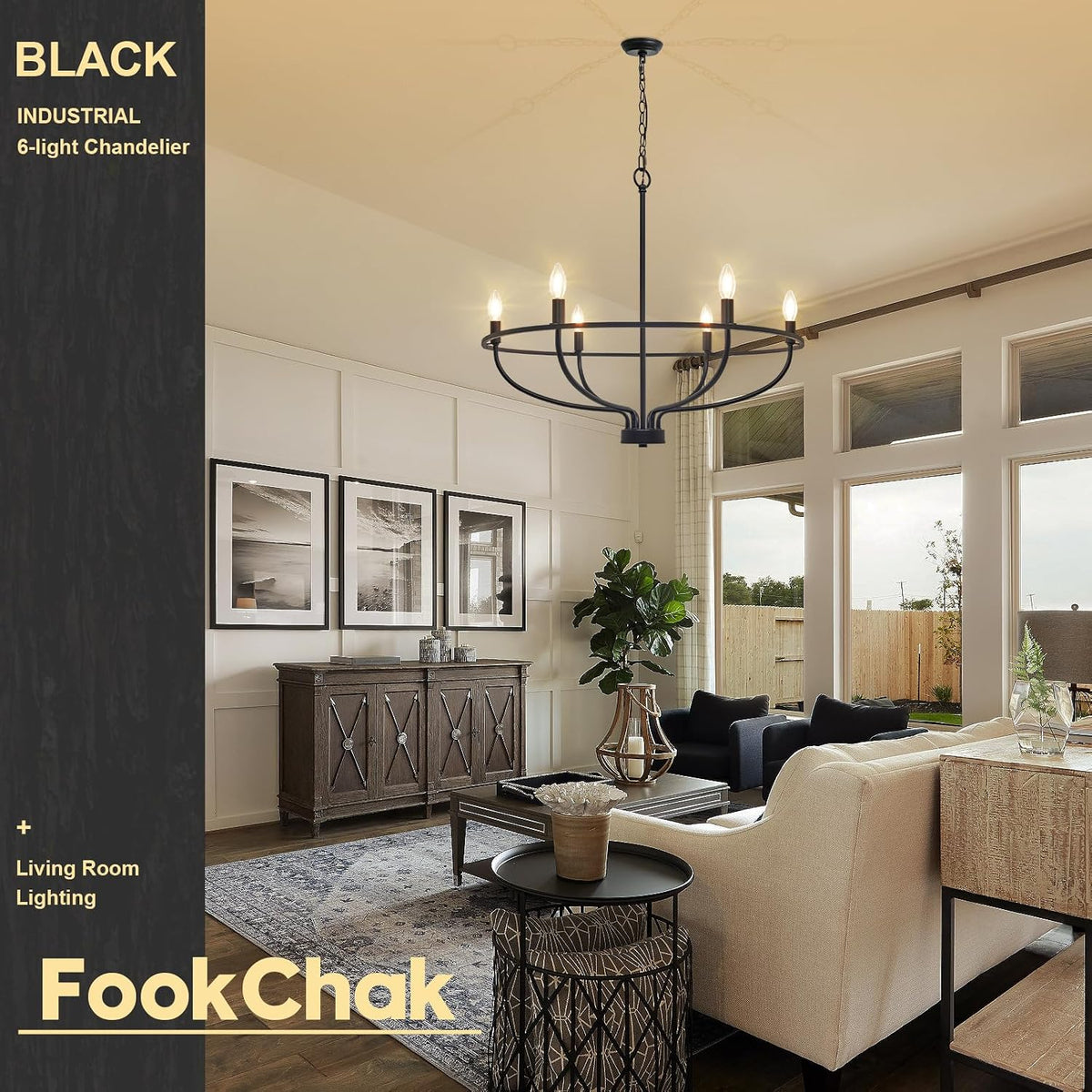 Black Farmhouse Chandelier, 6-Light Dining Room Light Fixture