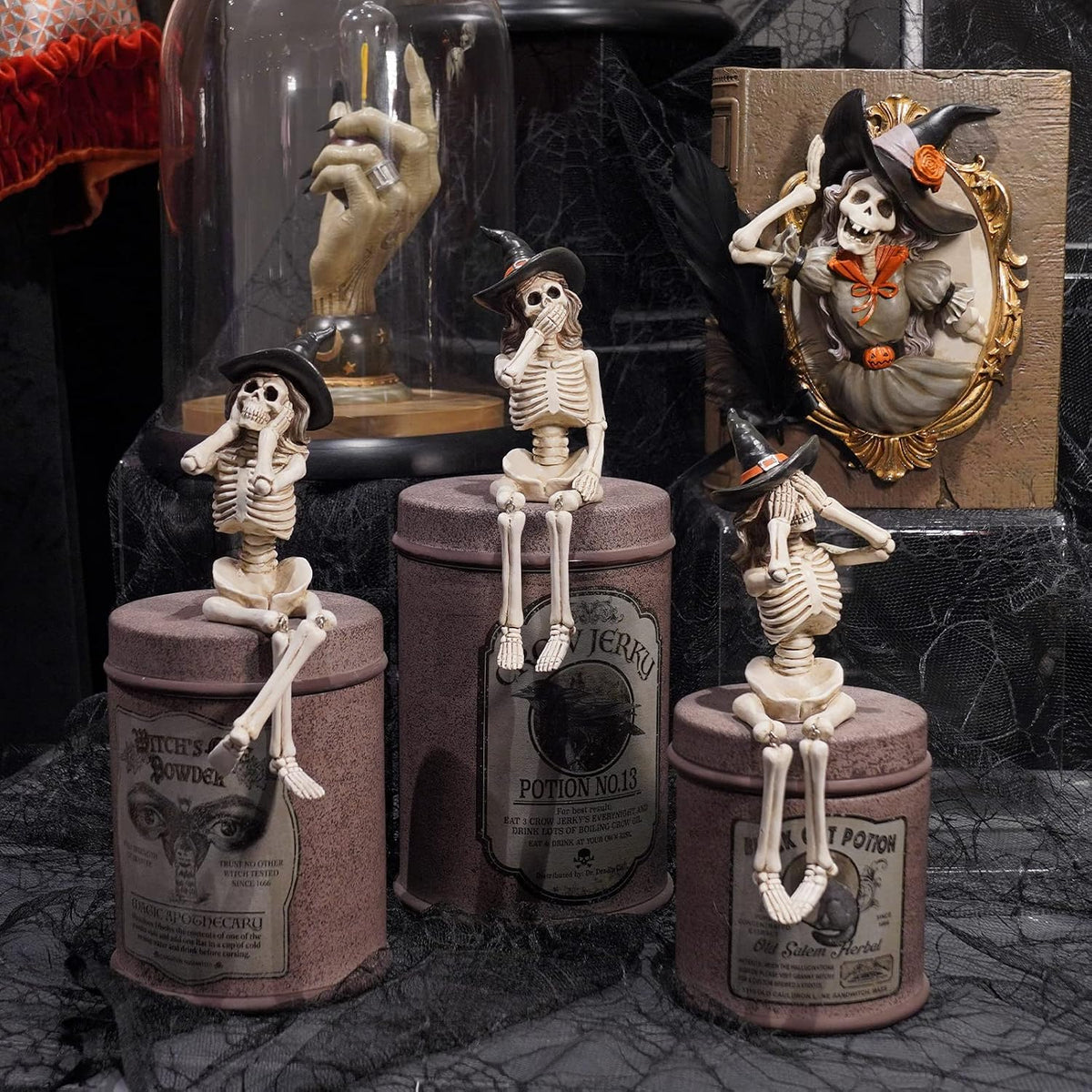 Newman House Studio Halloween-Dรฉcorations No-Evil-Skeleton-Figurines