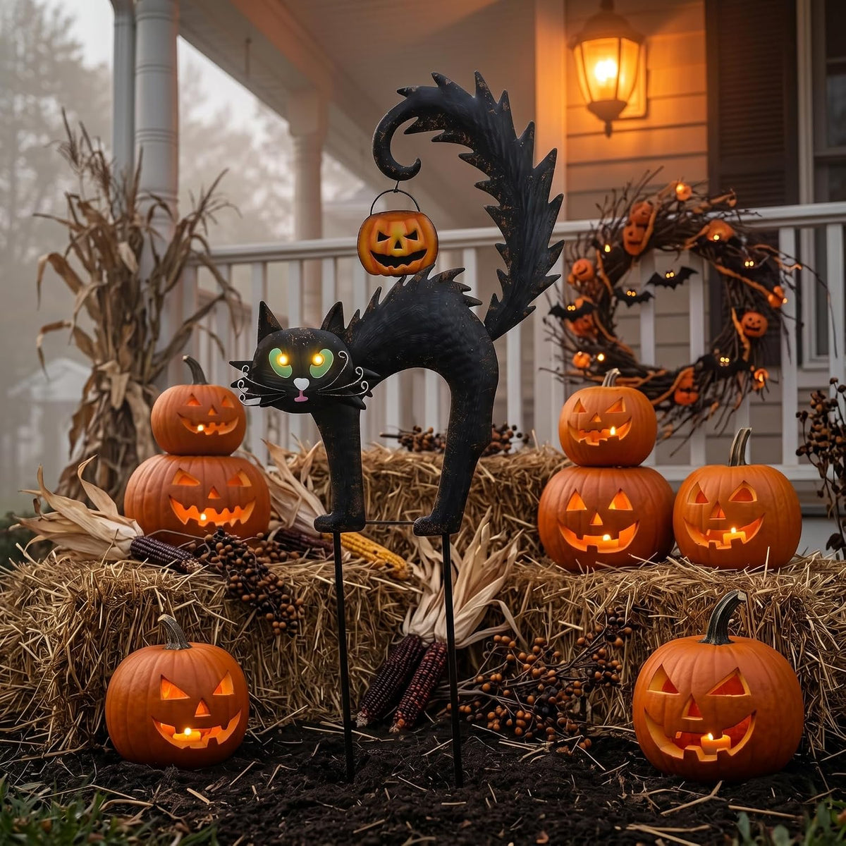 TERESA'S COLLECTIONS Outdoor Halloween Decor Black Cat Solar Garden Stake