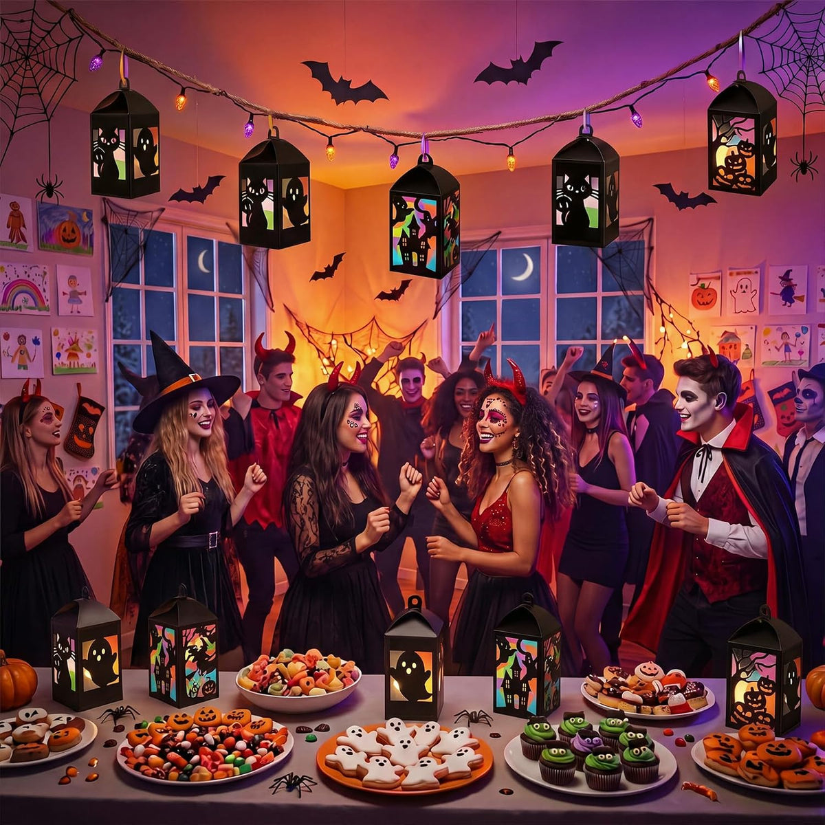 60 Sets Halloween Paper Lantern Crafts Bulk Pumpkin Ghost Suncatcher Kit