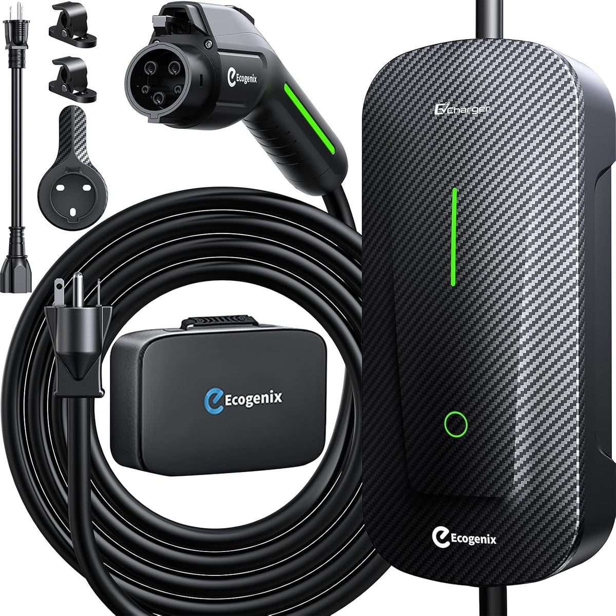 Ecogenix Level 1/2 EV Charger with Holder, 16A 25ft Cable Portable Mobile J17...