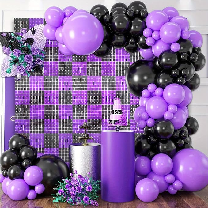 24PCS Black Purple Shimmer Wall Backdrop, Square Sequin Photo Backdrops Panel...