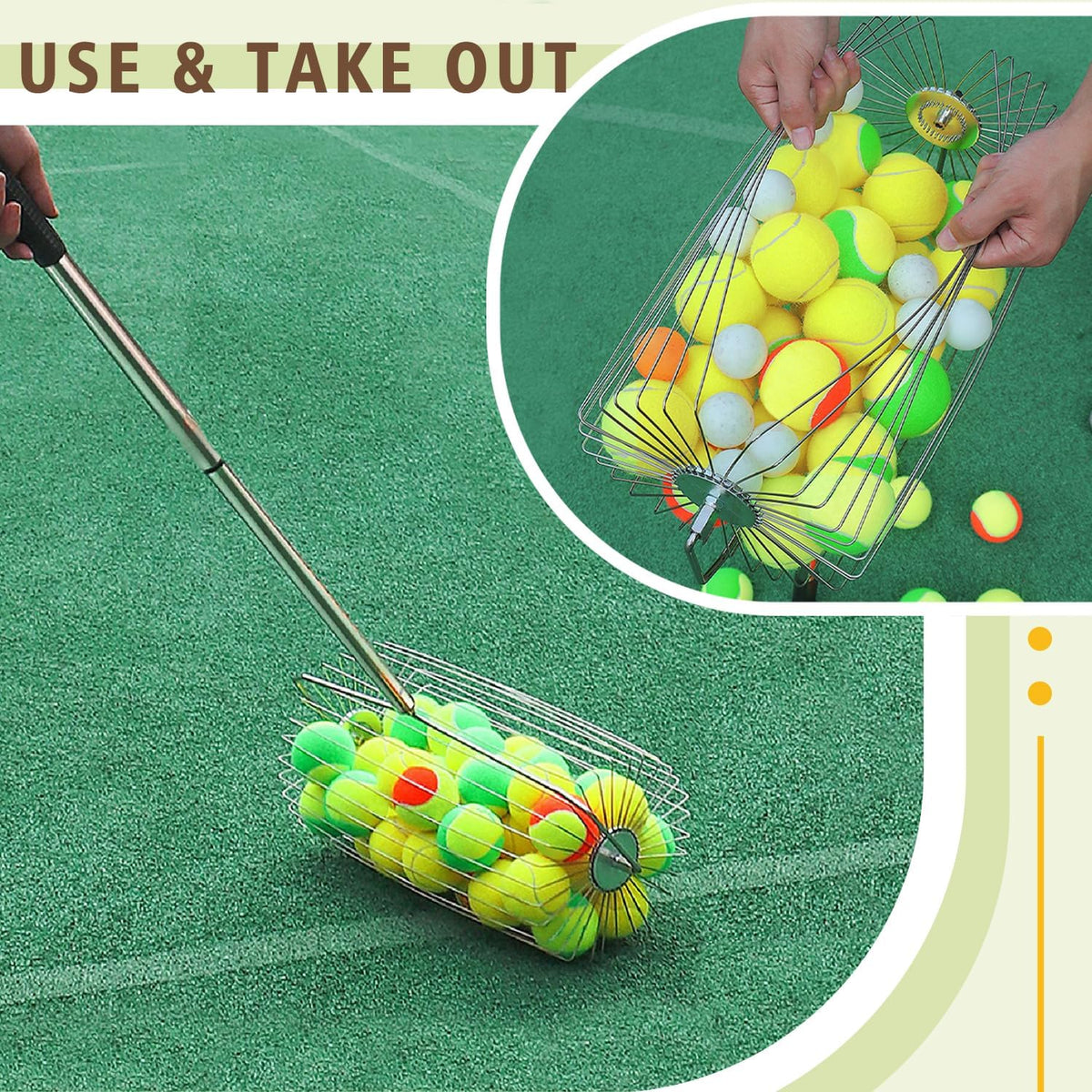 Portable Tennis Ball Picker Retractable Metal Tennis Ball Retriever Multifunc...