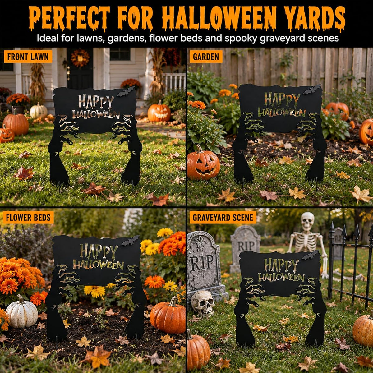 Metal Hand Happy Halloween Garden Stakes๏ผDecorative Scary Yard Stakes