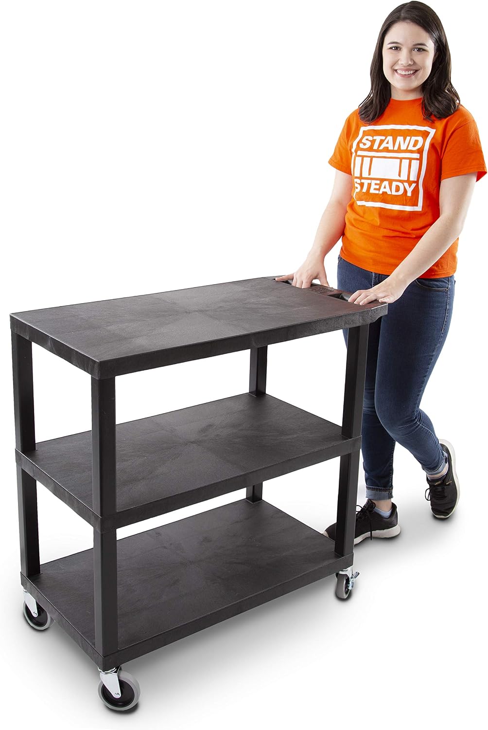 Stand Steady Tubstr 3 Flat Top Shelf Utility Cart Supports Up to 300 lbs - He...
