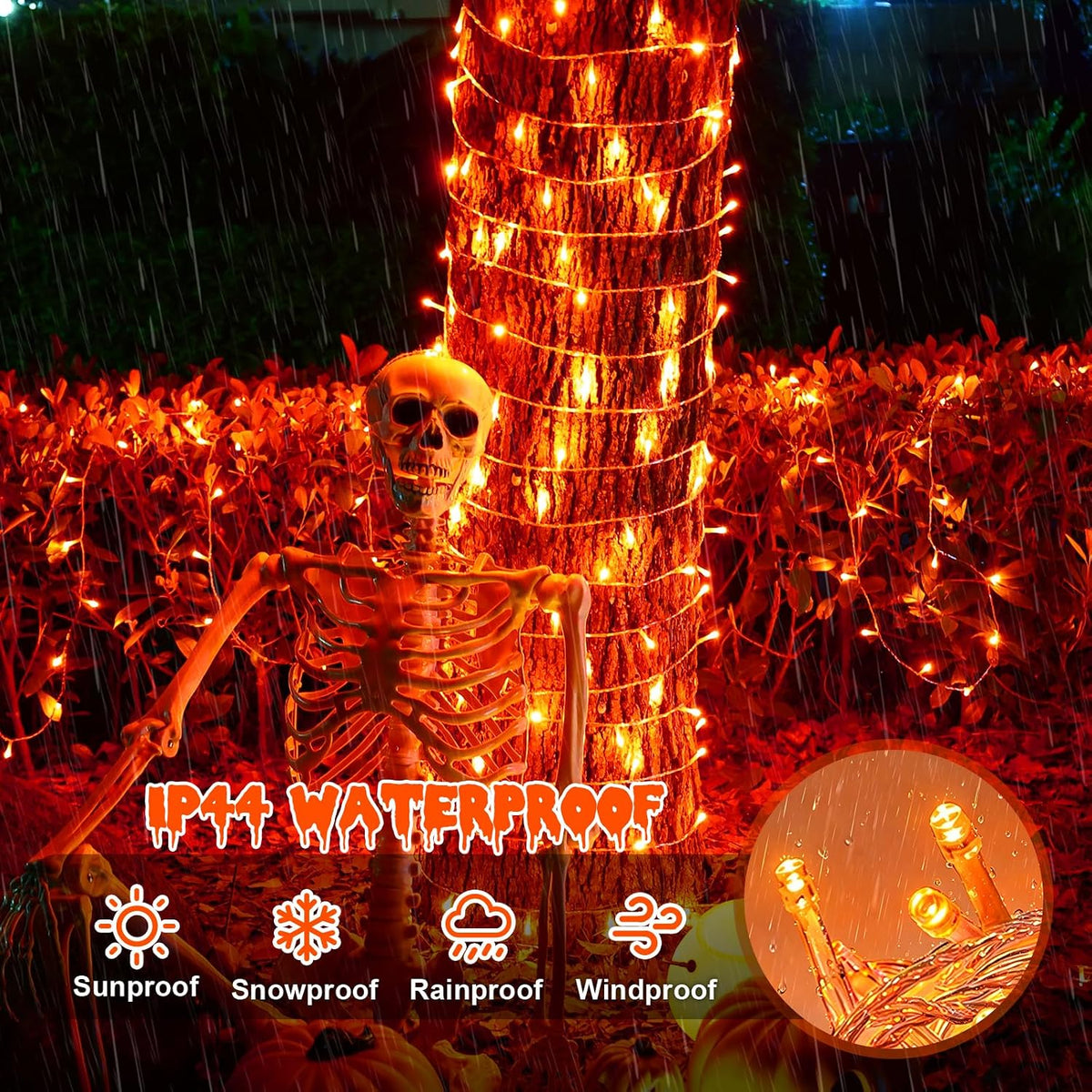 QITONG Halloween String Lights Outdoor Waterproof, 165ft 500 LED Orange led L...
