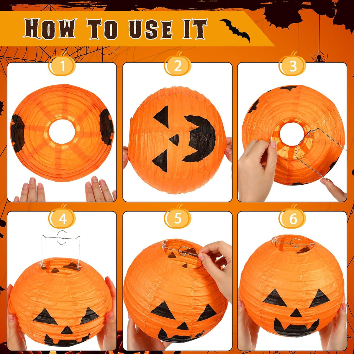 Retisee 24 Pcs Halloween Paper Lanterns Jack O Lantern 12 Inch,Pumpkin