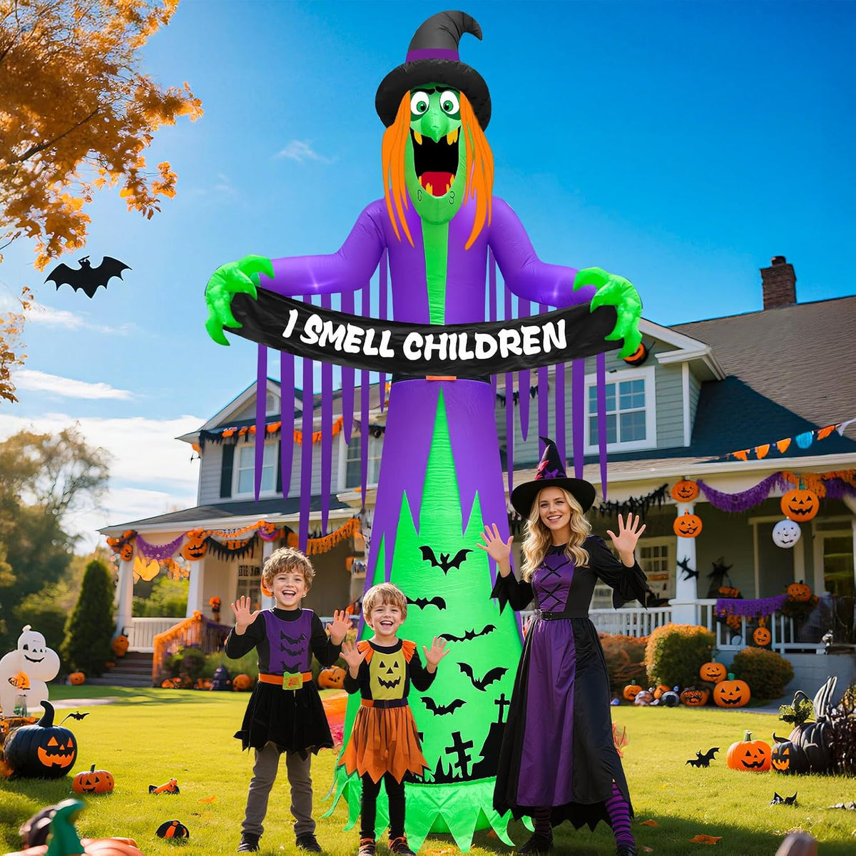 12FT Giant Halloween Inflatables Witch Decorations for Outdoor Garden