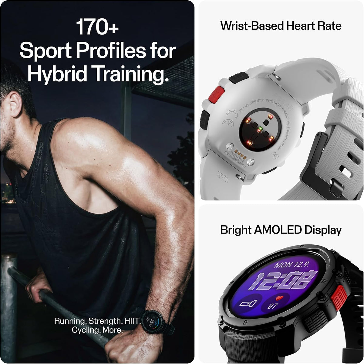 Polar Street X – GPS Running Sports Watch – Rugged Waterproof – 170+ Sport Pr...