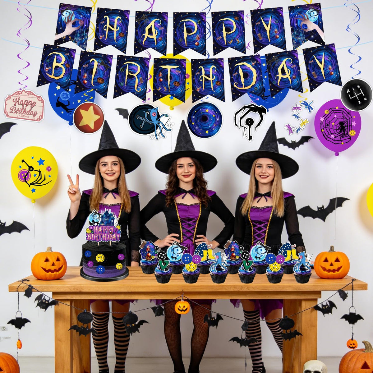 40Pcs Horror Birthday Party Decorations Blue Purple Theme Birthday Party Supp...
