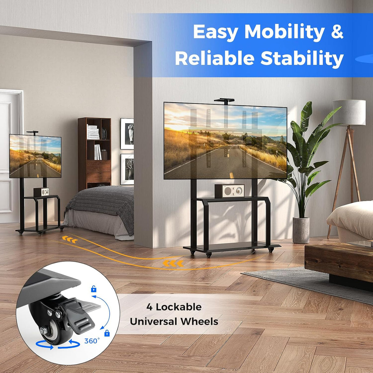 Goplus Mobile TV Stand, Rolling TV Cart with Camera Shelf & AV Shelves, A...