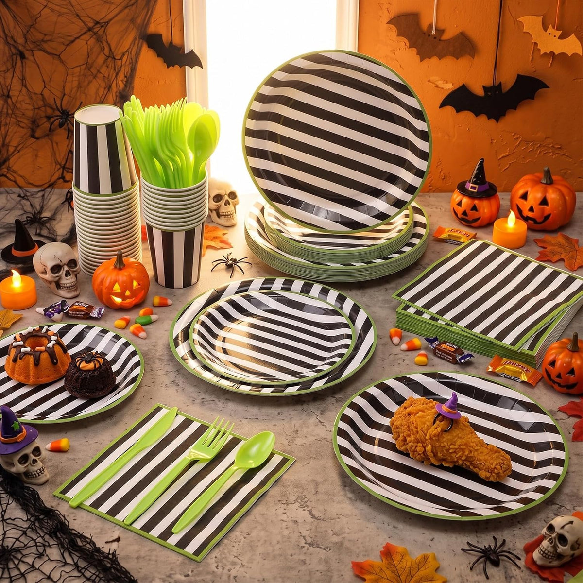 210 Pcs Halloween Plates and Napkins Party Supplies for 30 Guests