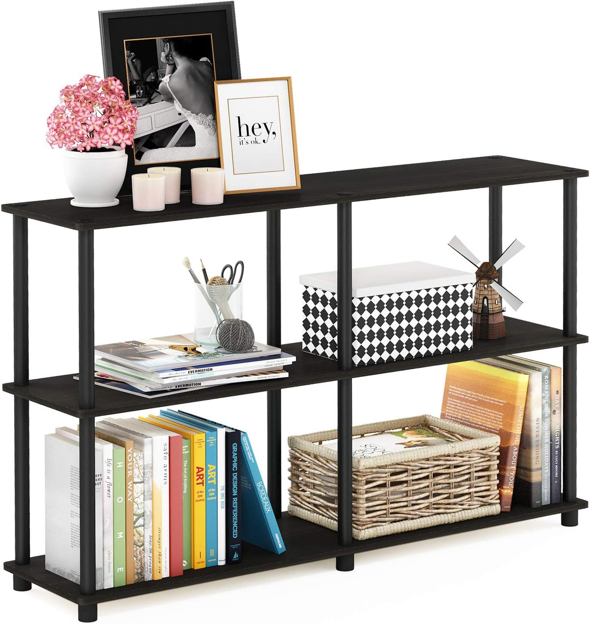 Furinno TURN-N-TUBE Storage Shelves, 3-Tier 47.4 Wide Book Shelf, Corner Shel...