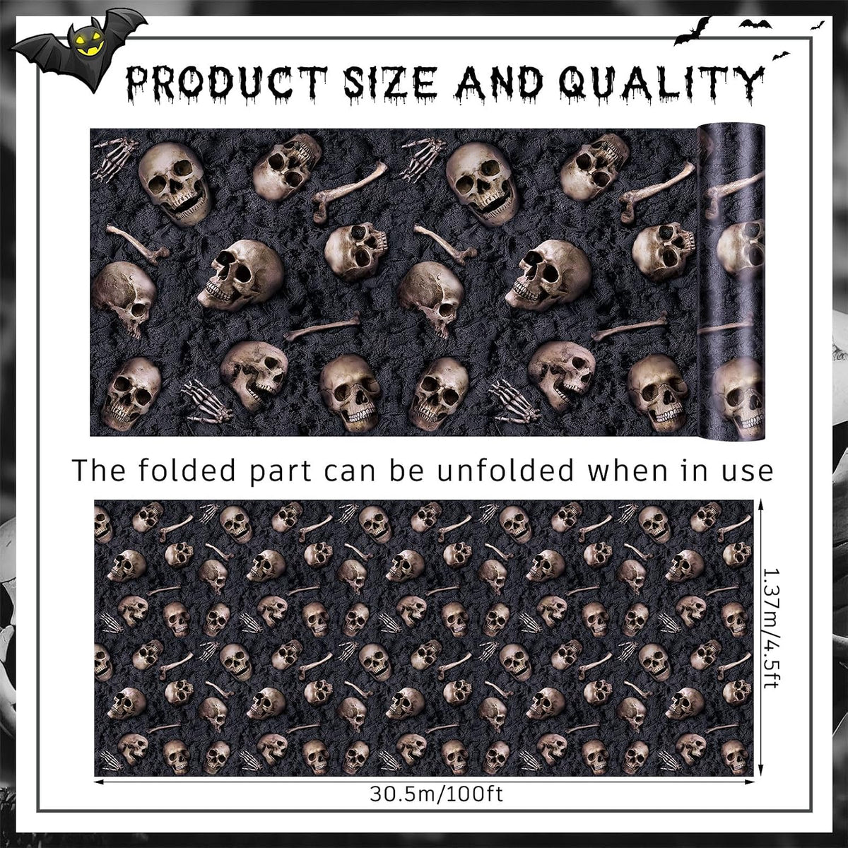 Preboun 100 ft X 54 in Halloween Skeleton Tablecloth Plastic Backdrop