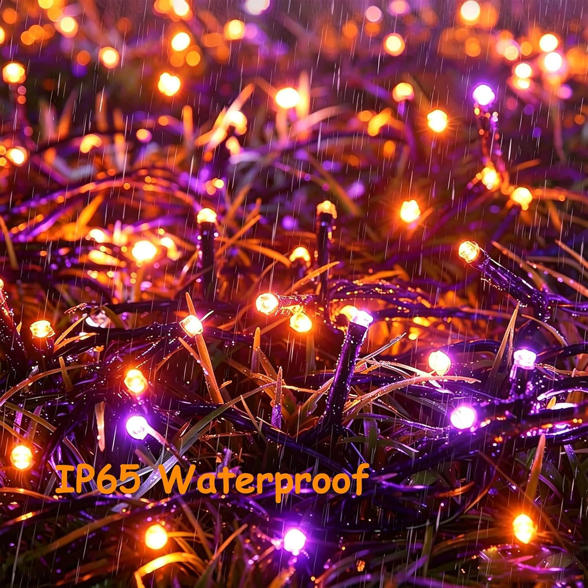 Jedavai 6Pack 240FT 600 LED Solar Halloween String Lights, Orange & Purpl...