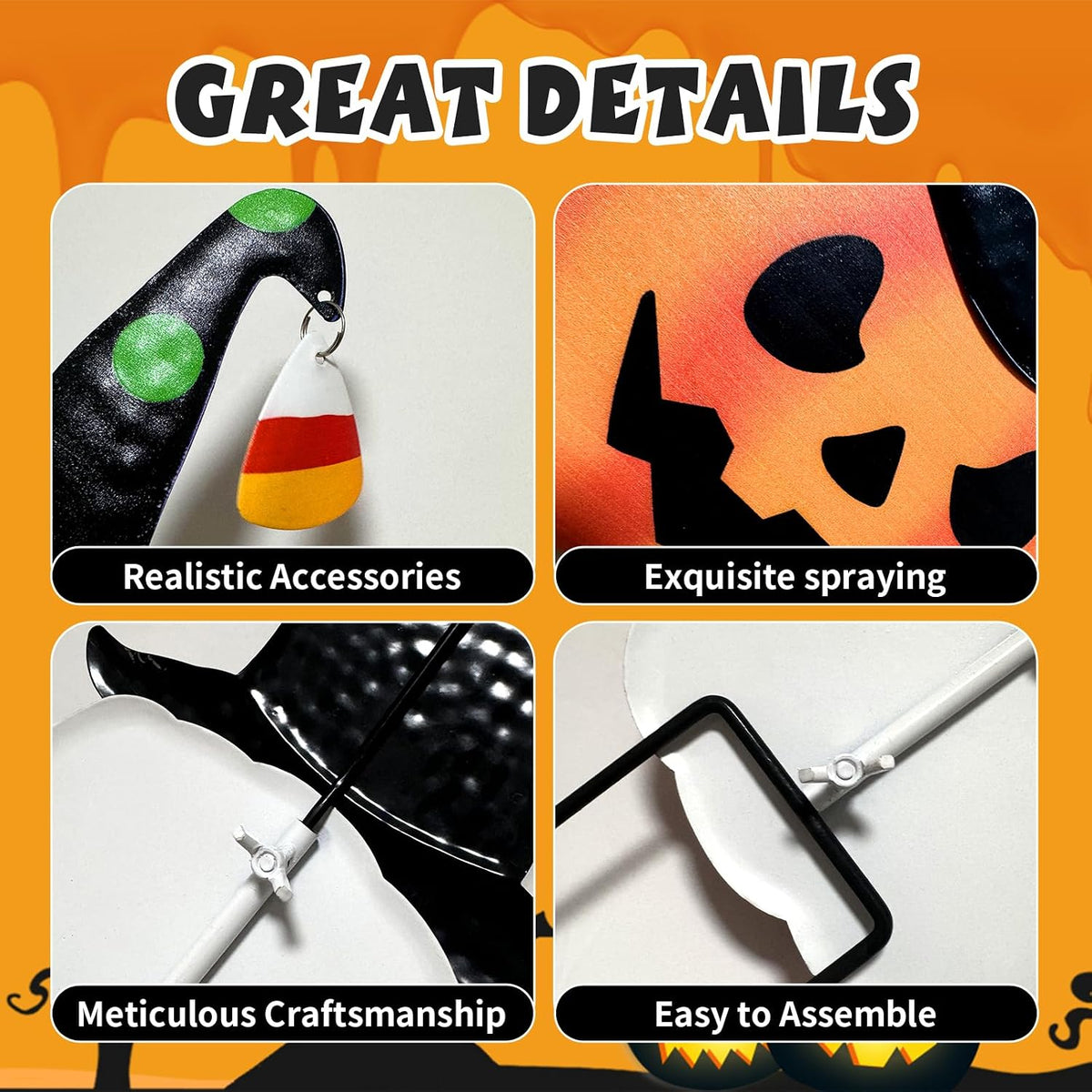 2 Pack Halloween/Thanksgiving Garden Decorations, Metal Jack-O-Lantern Yard S...
