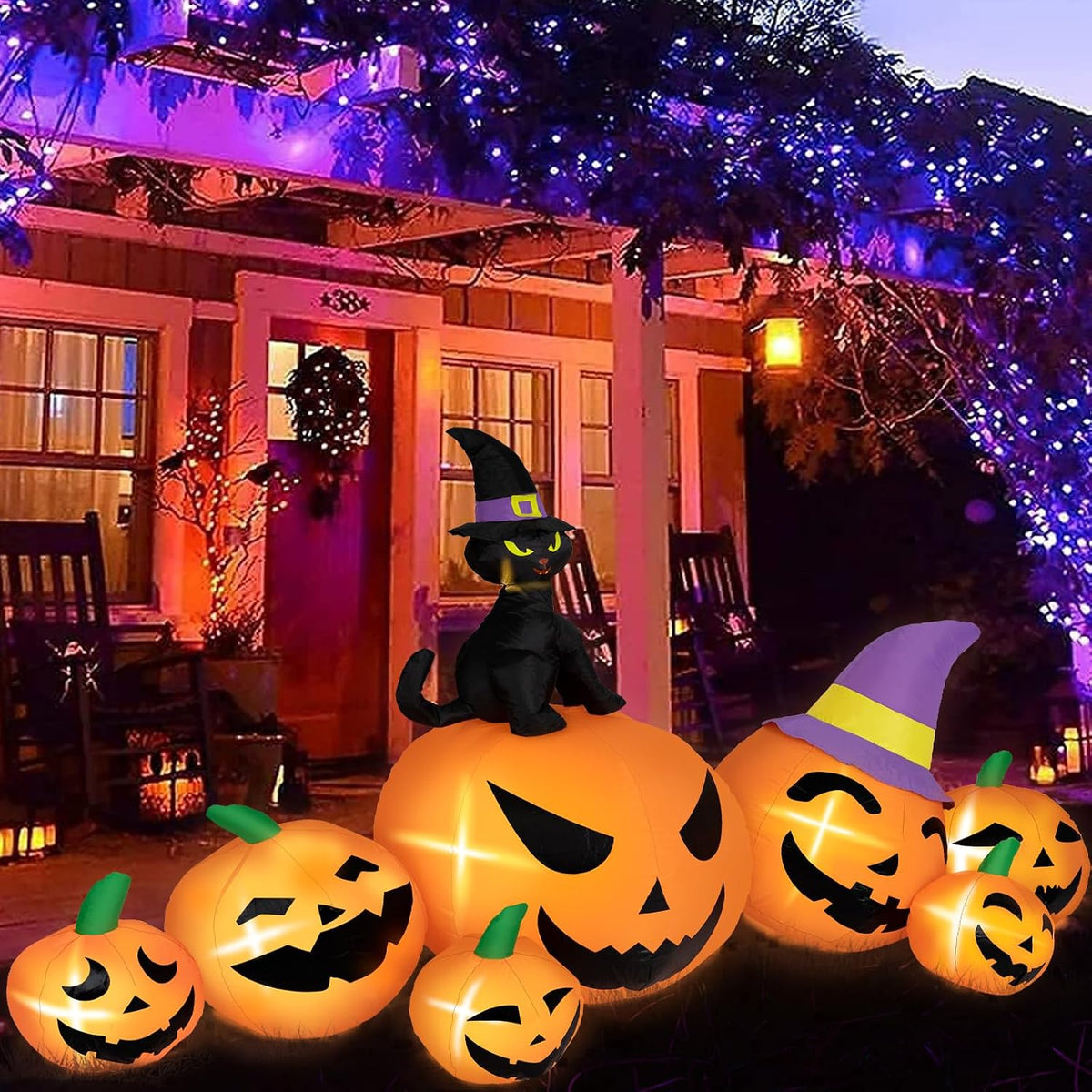 8FT Long Halloween Inflatables Pumpkin Outdoor Decorations, 7 Blow Up Pumpkin...
