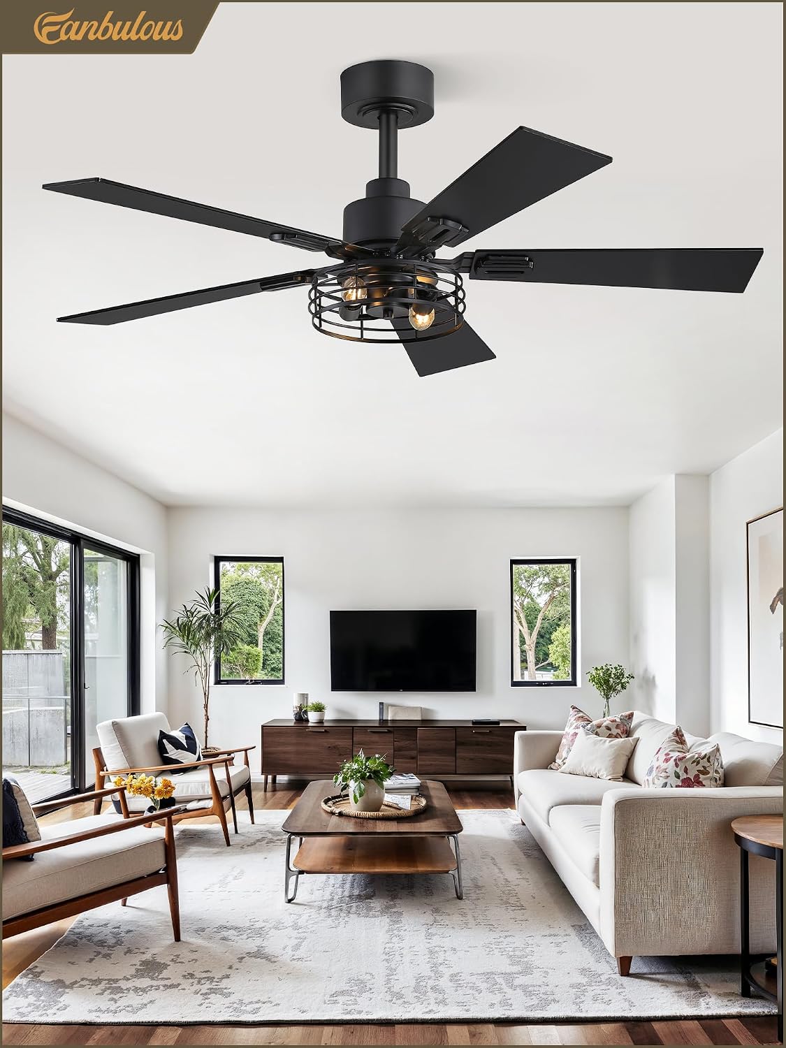 Fanbulous 42" Farmhouse Industrial Ceiling Fan with Light & Remote, ...