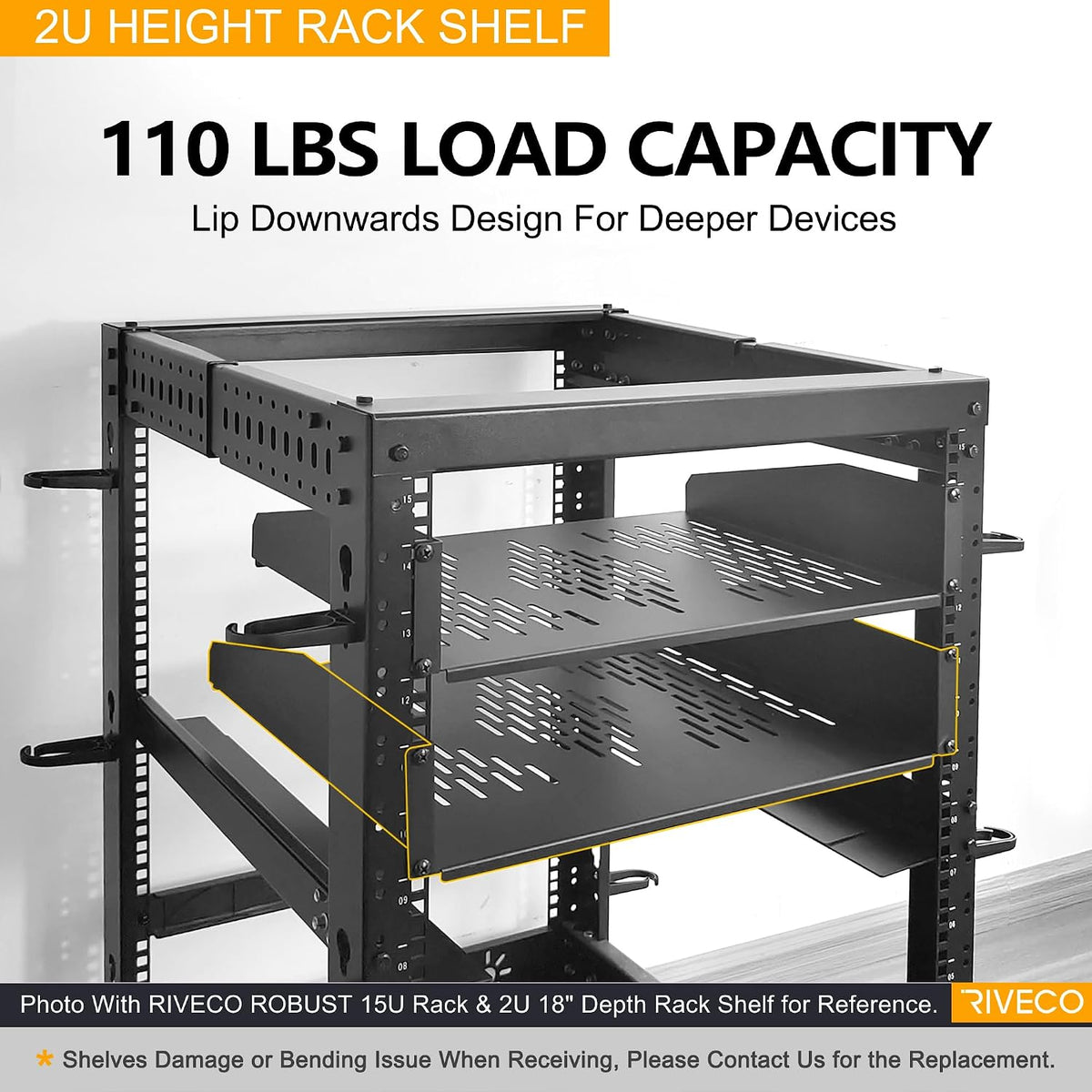 RIVECO 2U Server Rack Shelves for 19" Network Cabinet, Rack Mount Vented...