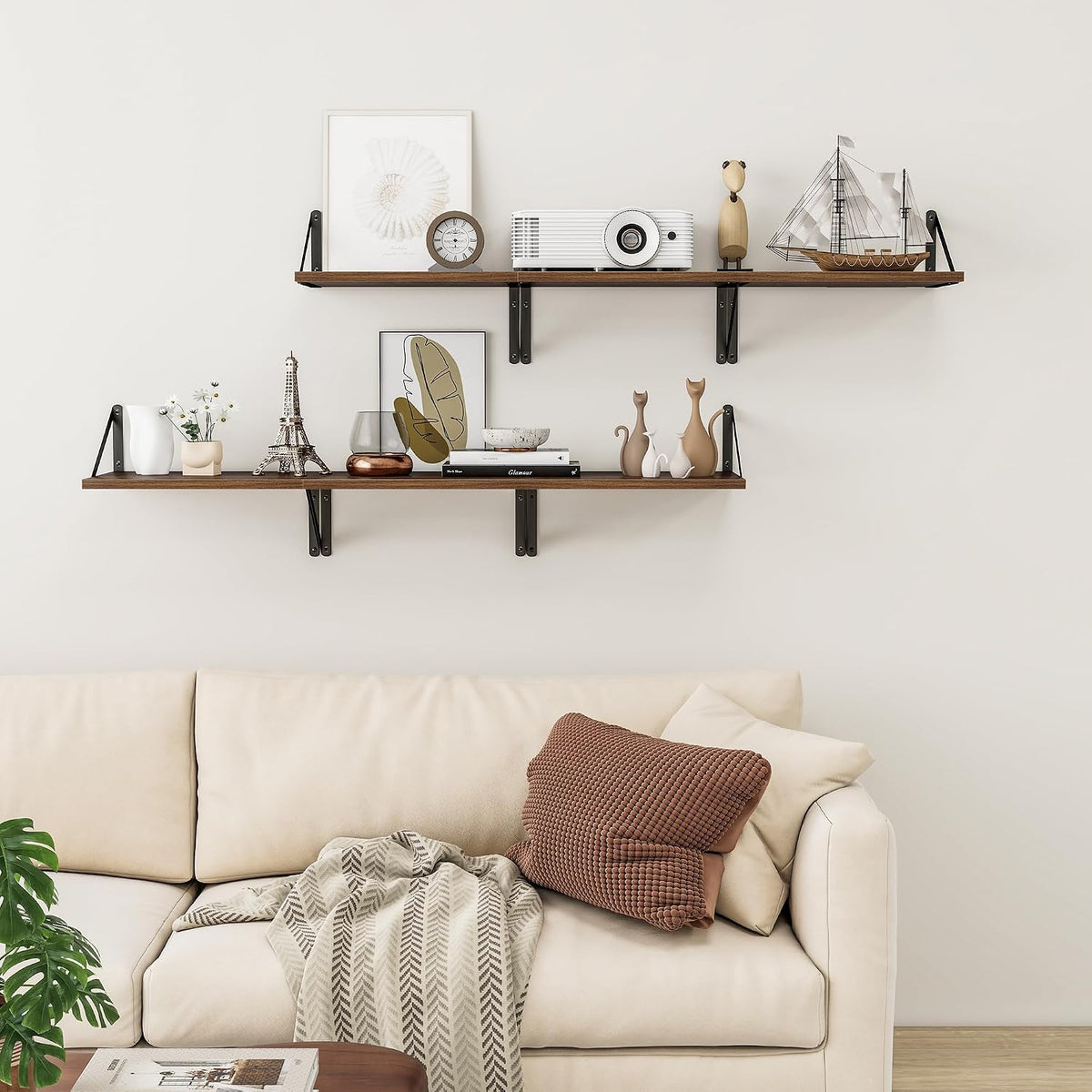 Heimlove 16W x 12D Deep Floating Shelves Set of 3 Walnut