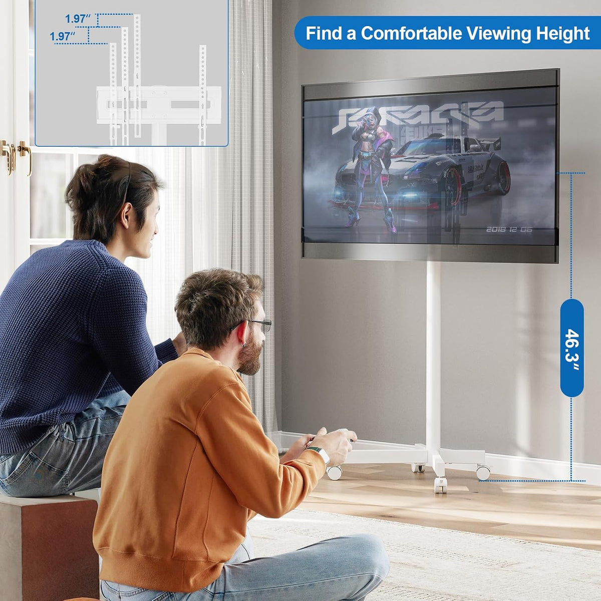 Mobile TV Cart Rolling TV Stand for 23-65 Inch TVs up to 110lbs