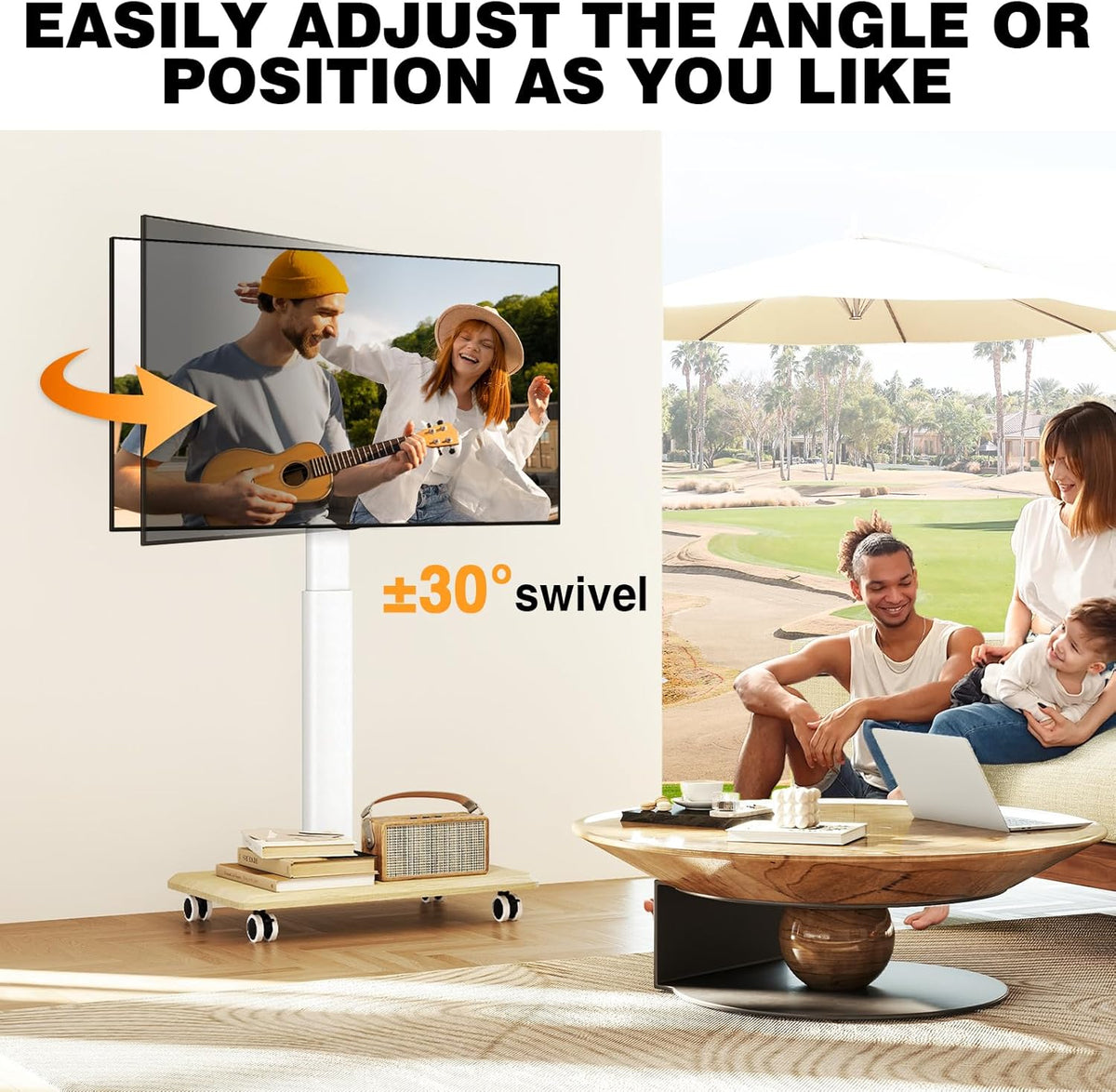 TVON Rolling TV Stand for 32-70 Inch TVs๏ผElegant Floor TV Stand with Wheels