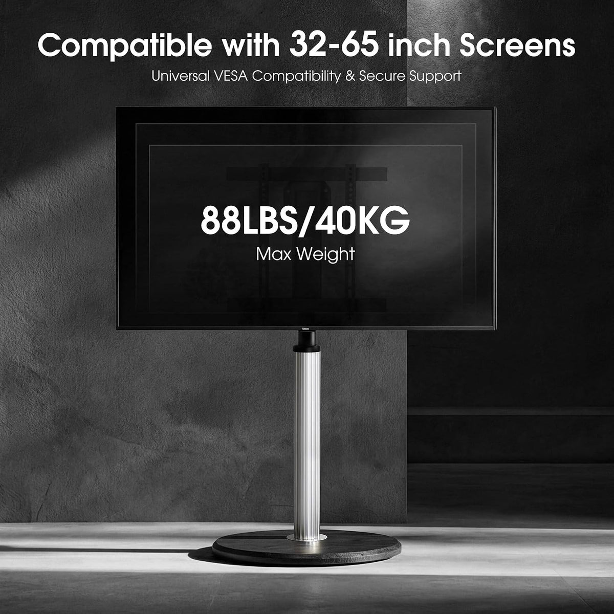 AOKCOS Aluminum Grille Rolling TV Stand for 32-65 inch TVs up to 88lbs, Heigh...