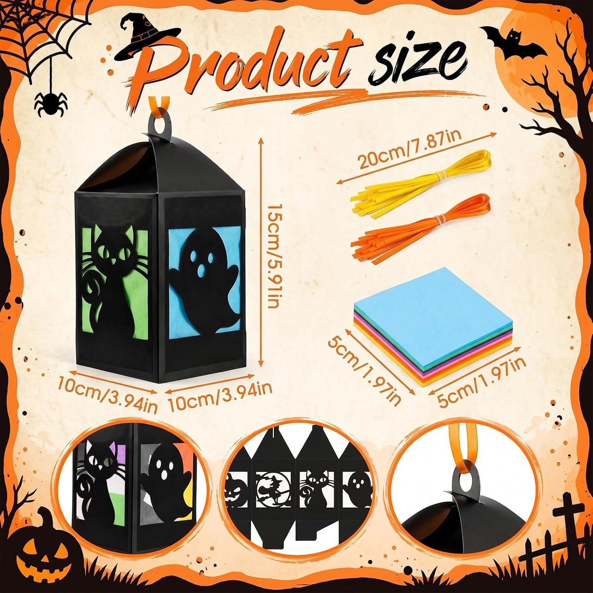 40 Sets Halloween Paper Lantern Crafts Bulk Pumpkin Ghost Suncatcher Kit