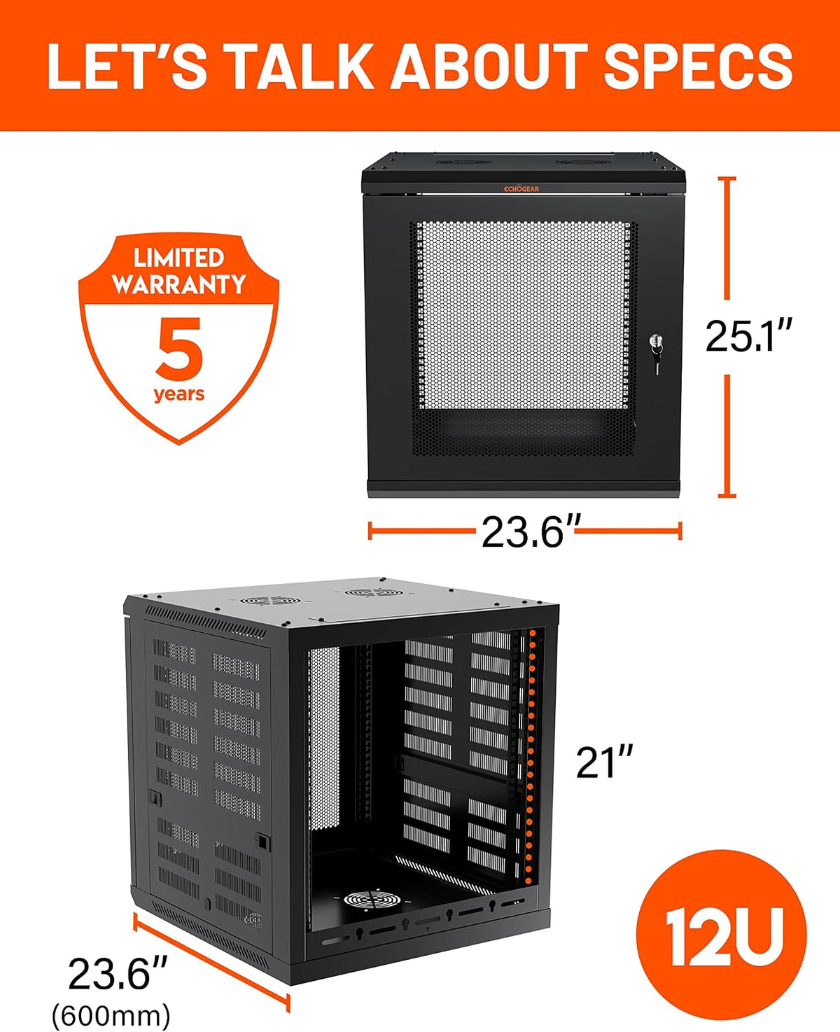 echogear 12u network rack w/enclosed design, easy install, view 9