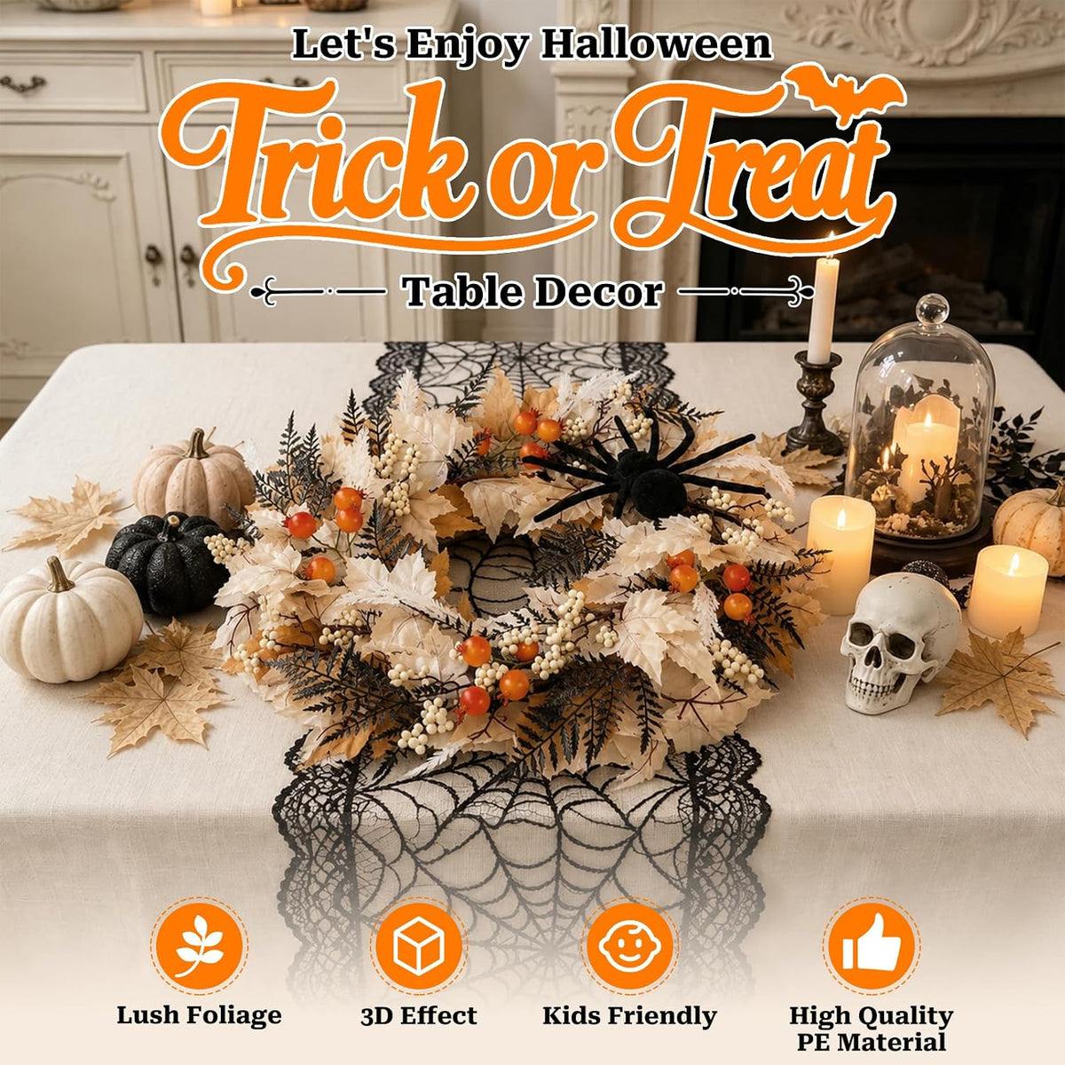Yangrass 24" Wreath for Front Door with Spider, Fall & Halloween Hom...