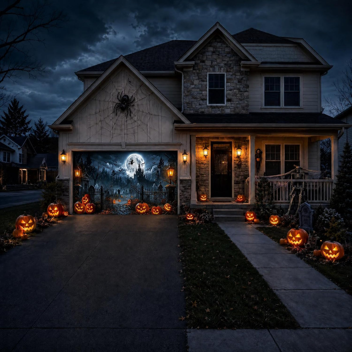 Halloween Garage Door Cover, 7' x 16' Haunted Castle Door Design