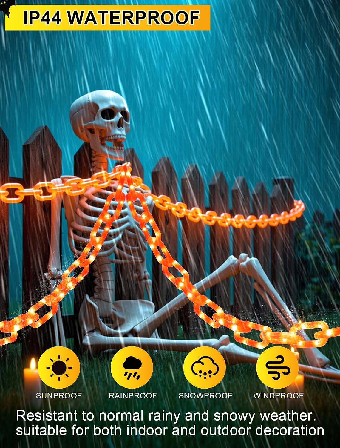 Solar Halloween Decoration Chain Lights,10.5 FT 175 LED Plastic Chain