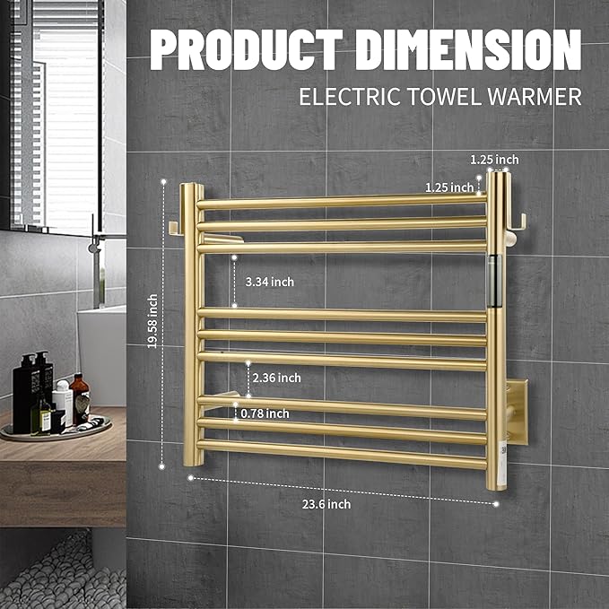 K&KALONZO Towel Warmer for Bathroom, Wall-Mounted 9-Bar Heated Towel Rack - Image 7