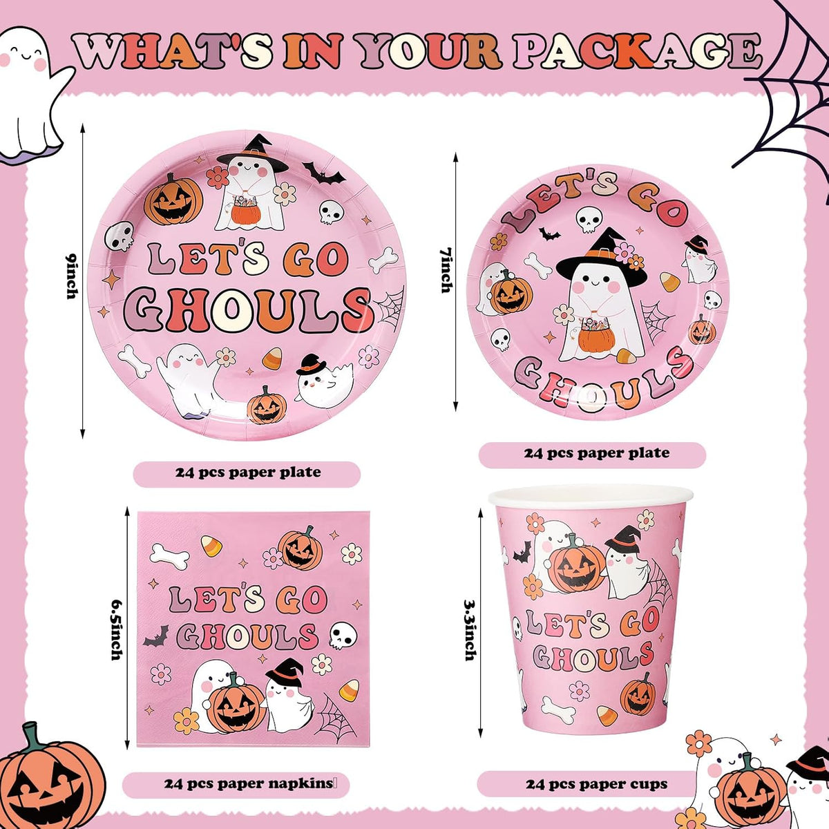 FoldTier 170 Pcs Pink Halloween Party Supplies Let's Go Ghouls Decorations