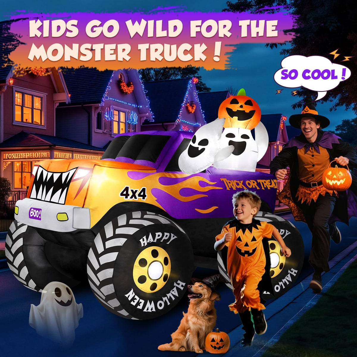 zukakii 8FT Long Halloween Inflatables Decoration Outdoor Monster Truck Car w...