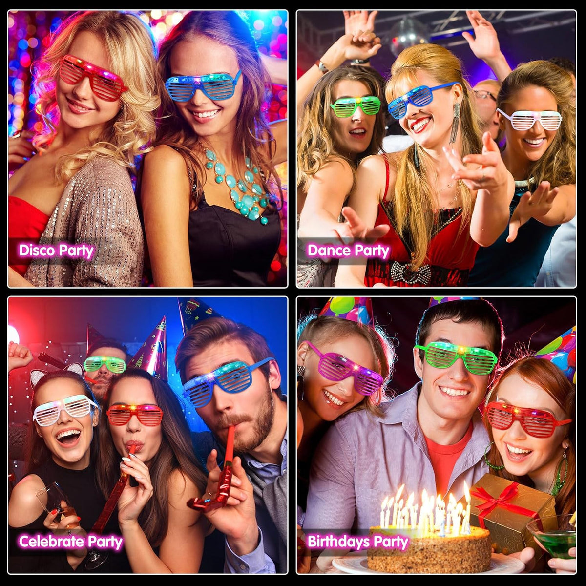 Honoson 102 Pcs LED Light Up Glasses, Glow Shutter Glasses, Glow in the Dark ...