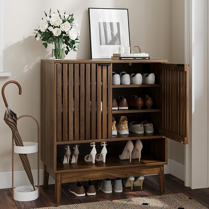 Shoe Storage Cabinet with Adjustable Shelves, Wooden Shoe Organizer, Shoes Rack - Image 7