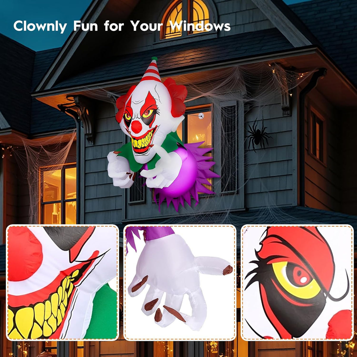3.9 Ft Halloween Inflatables Scary Clown Broke Out from Window, Halloween Blo...