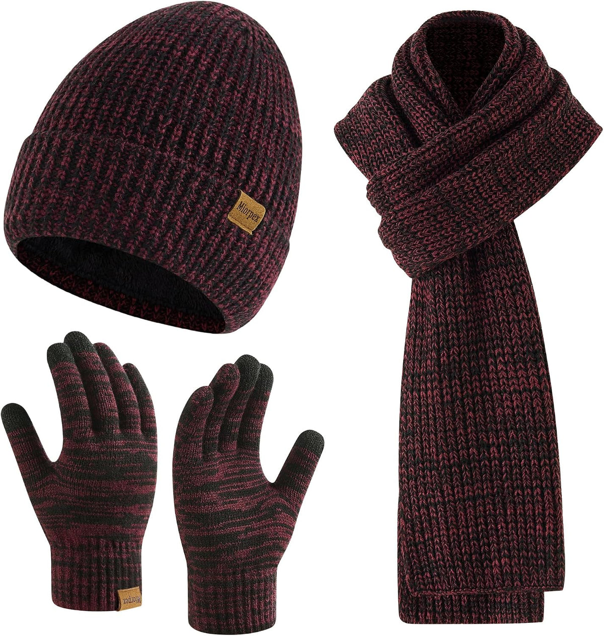 Mens Winter Beanie Hat Touchscreen Gloves Long Scarf 3 Set with Warm Fleece L...
