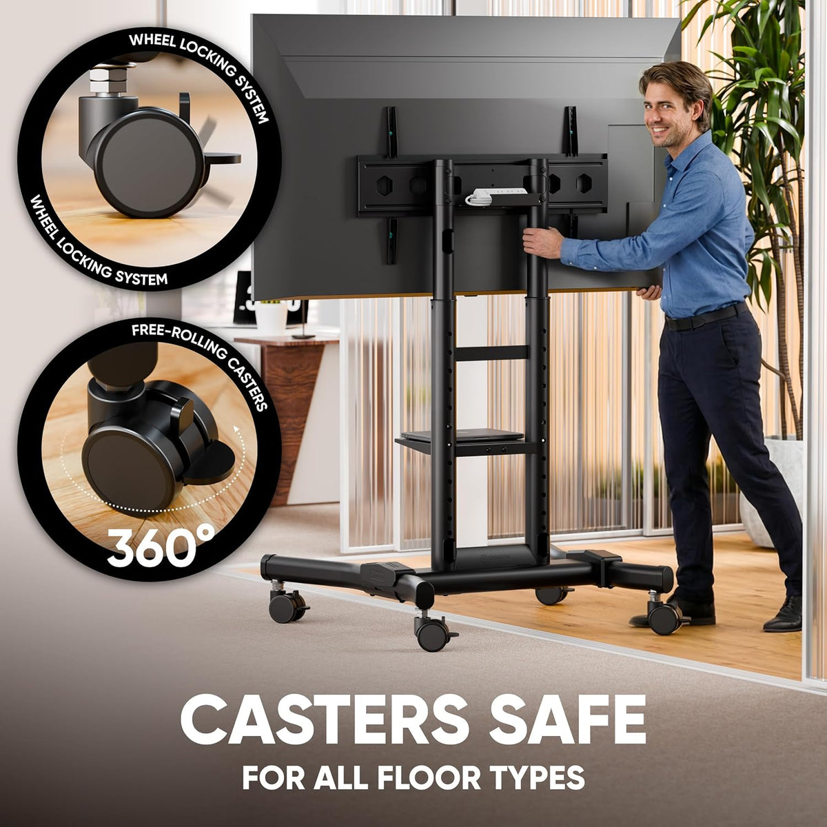 ONKRON Mobile TV Stand 43-75 Inch, up to 143 lbs, max VESA 600x400, Black
