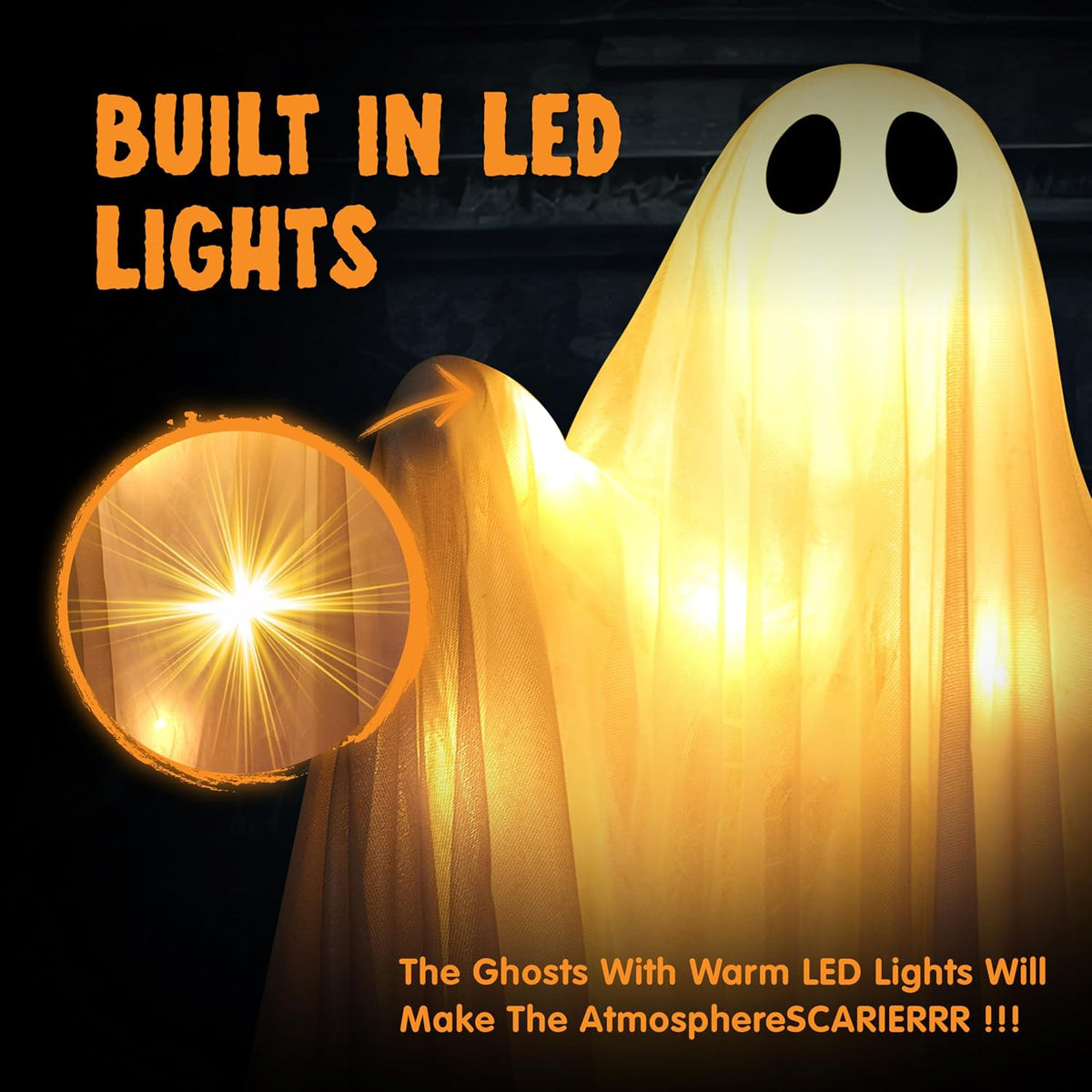 JOYIN 2 Pcs 47โ Halloween Light up Hanging Ghost Decorations Outdoor, Hallowe...