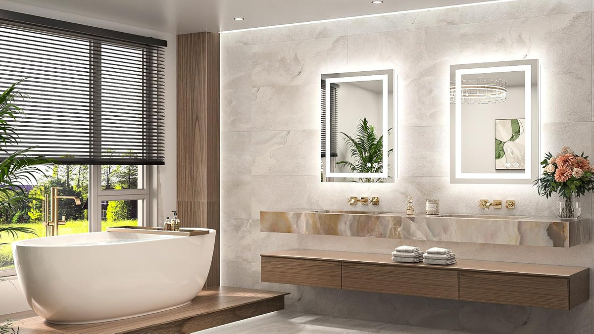 LED Bathroom Mirror 22 x 30 Inch Lighted Bathroom Vanity Mirror with Lights, Brighter Frontlit and Backlit Light up Anti Fog Mirror, 3-Color Dimmable, Shatterproof Tempered Glass, Waterproof