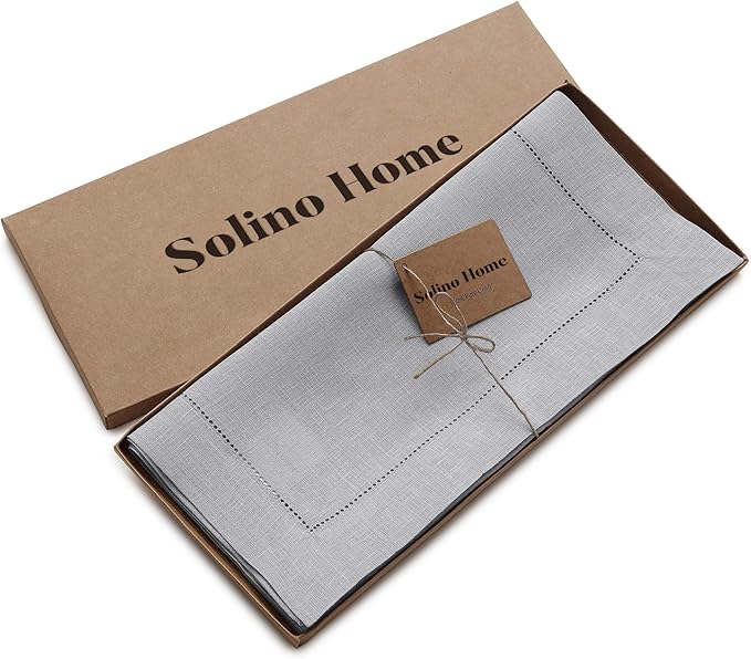 Solino Home Linen Soft Grey Table Runner 72 Inches Long - 100% Pure Linen Hem...