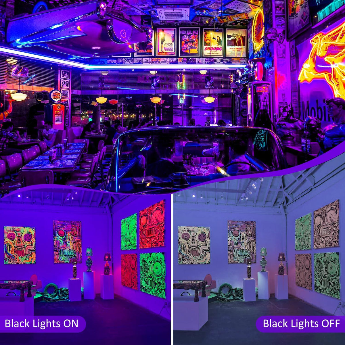 T-SUN Halloween Black Light Flood Lights, 60W Blacklights for Glow Party